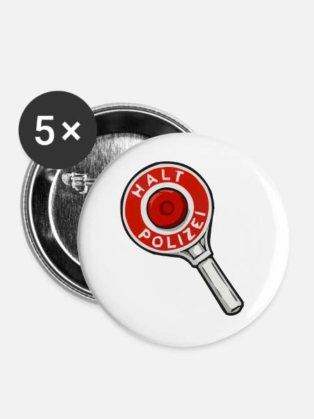 Halt Polizei Abzeichen Illustration - Buttons groß 56 mm (5er Pack) - Weiß