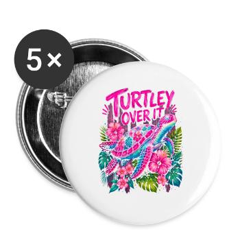 Turtley Over It Cute Turtle Flower - Buttons large 2.2''/56 mm (5-pack) - white - Front