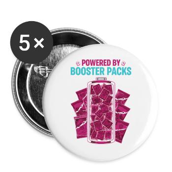 Angetrieben von Booster Packs Sammelkartensammler - Buttons groß 56 mm (5er Pack) - Weiß - Vorne