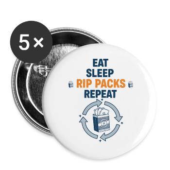 Eat Sleep Rip Packs Repeat-Sammelkarten-Booster - Buttons groß 56 mm (5er Pack) - Weiß - Vorne