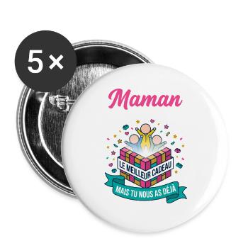 Maman Meilleur Cadeau Enfants Drôle - Lot de 5 grands badges (56 mm) - blanc - Devant