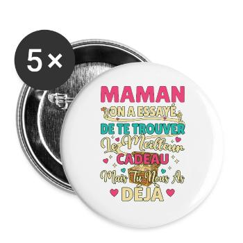 Maman Meilleur Cadeau Chasse Trésor - Lot de 5 grands badges (56 mm) - blanc - Devant