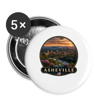 Asheville USA Voyage Vacances Art de la nature - Lot de 5 grands badges (56 mm) - blanc - Devant