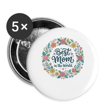 Best Mom - Lot de 5 grands badges (56 mm) - blanc - Devant