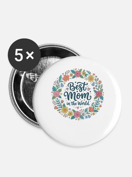Beste Mama - Buttons groß 56 mm (5er Pack) - Weiß
