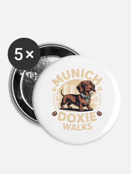 Münchner Doxie Spaziergang - Buttons groß 56 mm (5er Pack) - Weiß