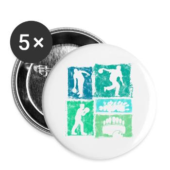 Bowling Kegeln Retro-Grafik Für Bowlingspieler - Buttons groß 56 mm (5er Pack) - Weiß - Vorne