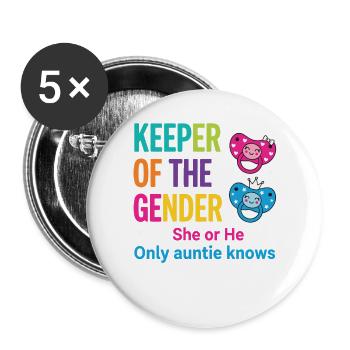 Gender Reveal Keeper Of The Gender Auntie Knows - Buttons large 2.2''/56 mm (5-pack) - white - Front