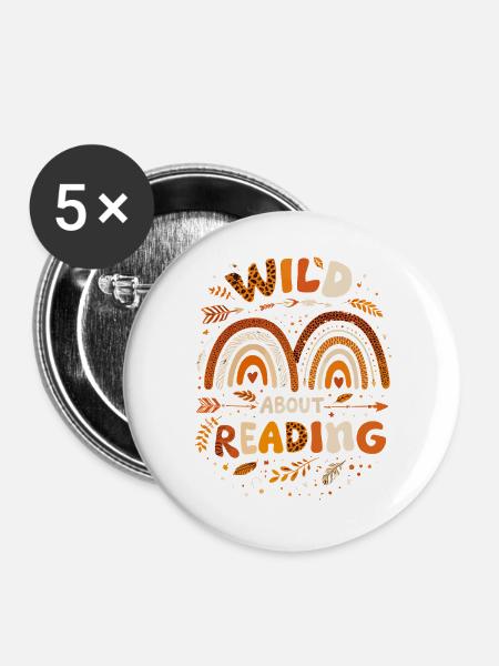 Reading Passion – Rainbow Bohemian & Leopard - Buttons groß 56 mm (5er Pack) - Weiß