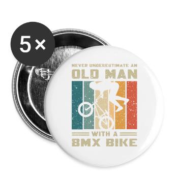 Ne sous-estime jamais un vieil homme avec un BMX - Lot de 5 grands badges (56 mm) - blanc - Devant