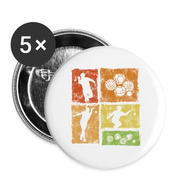 Boccia Und Petanque Spieler Grafik Vintage-Stil - Buttons groß 56 mm (5er Pack) - Weiß - Vorne