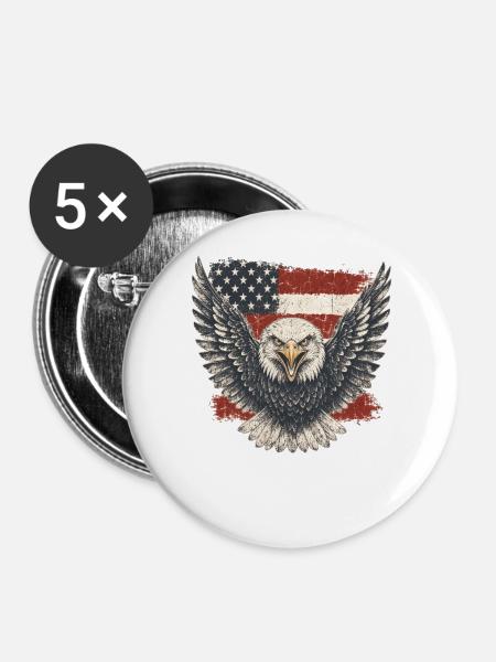 Adler vor Flagge Patriotische Kraft - Buttons groß 56 mm (5er Pack) - Weiß
