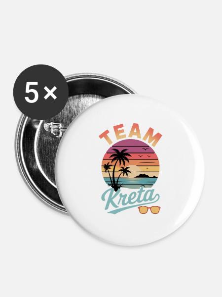Team Kreta Strand Retro Sunset - Buttons groß 56 mm (5er Pack) - Weiß