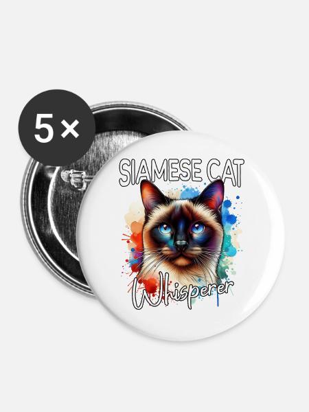 Siamkatze Flüsterer - Buttons groß 56 mm (5er Pack) - Weiß