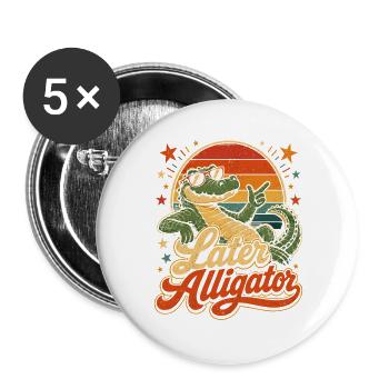 Später Alligator Retro-Sonnenuntergang - Buttons groß 56 mm (5er Pack) - Weiß - Vorne