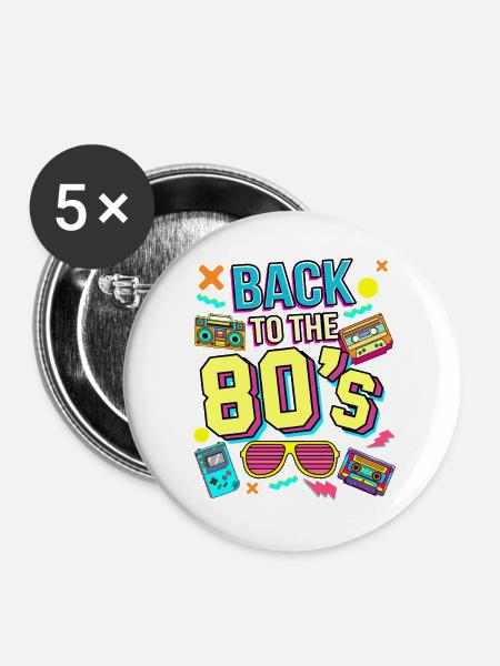 80er Neon Revival - Buttons groß 56 mm (5er Pack) - Weiß