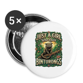 Nur ein Mädchen liebt Binturongs - Buttons groß 56 mm (5er Pack) - Weiß - Vorne