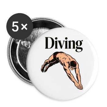 Tauchen, Tauchen, Schwimmen - Buttons groß 56 mm (5er Pack) - Weiß - Vorne