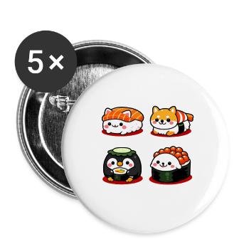 Kawaii Sushi Crew - Buttons groß 56 mm (5er Pack) - Weiß - Vorne