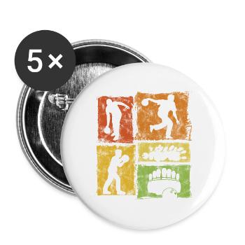 Bowling Retro-Grafik Für Bowlingspieler - Buttons groß 56 mm (5er Pack) - Weiß - Vorne
