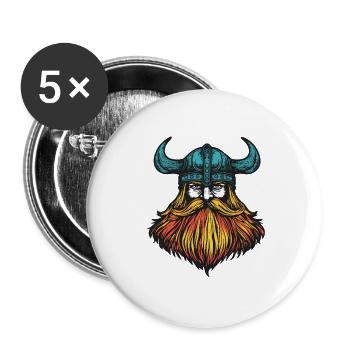 Wikinger Kopf - Buttons groß 56 mm (5er Pack) - Weiß - Vorne