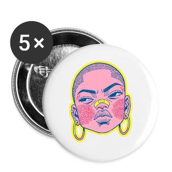 Black female portrait #9 - Buttons large 2.2''/56 mm (5-pack) - white - Front