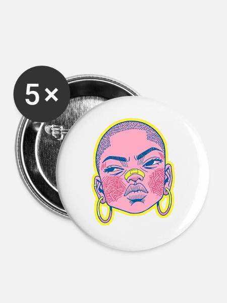 Black female portrait #9 - Buttons large 2.2''/56 mm (5-pack) - white