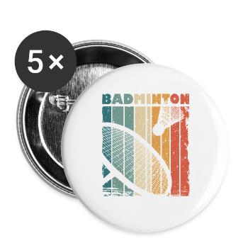 Retro print with badminton racket and shuttlecock - Buttons large 2.2''/56 mm (5-pack) - white - Front
