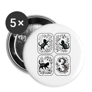 Katze 3 Geburtstag Blumen - Buttons groß 56 mm (5er Pack) - Weiß - Vorne