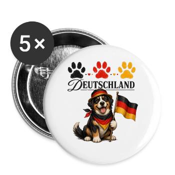 Deutschland Hund mit Flagge Pfoten - Buttons groß 56 mm (5er Pack) - Weiß - Vorne
