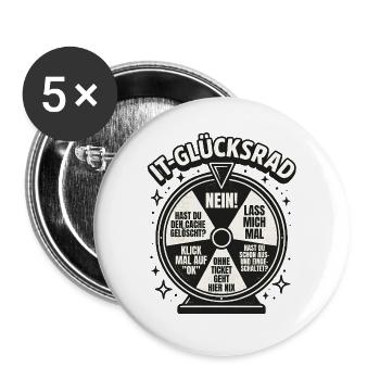 IT-Glücksrad Tech-Wortwitz Runde - Buttons groß 56 mm (5er Pack) - Weiß - Vorne