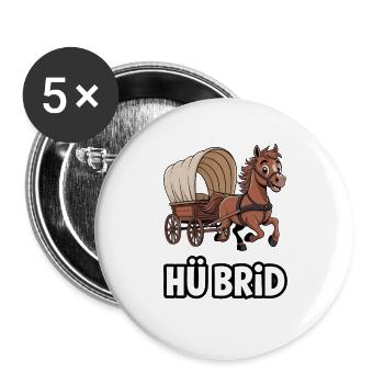  HÜ BRID Lustiges Pferd Mit Planwagen Wortspiel - Buttons groß 56 mm (5er Pack) - Weiß - Vorne