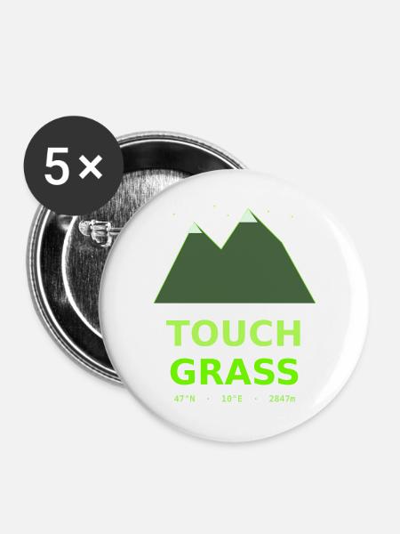 Neon Berge Touch Grass - Buttons groß 56 mm (5er Pack) - Weiß