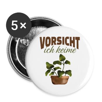 Vorsicht ich keime – Lustiges Pflanzen Design - Buttons groß 56 mm (5er Pack) - Weiß - Vorne