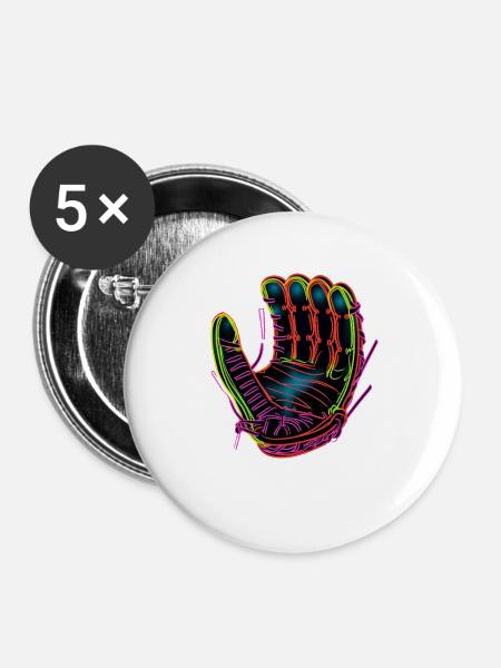Baseball Handschuh Synthwave - Buttons groß 56 mm (5er Pack) - Weiß