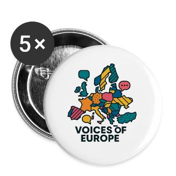 Voix de l’Europe – Carte couleur de l’Europe - Lot de 5 grands badges (56 mm) - blanc - Devant