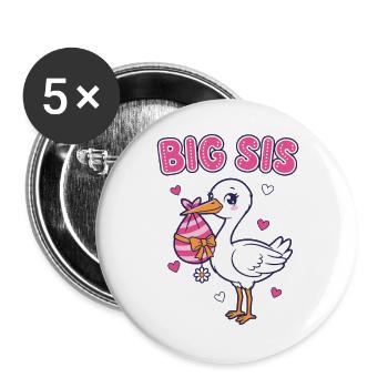 Gender Reveal Big Sister Baby Shower Team Pink Mom - Buttons large 2.2''/56 mm (5-pack) - white - Front