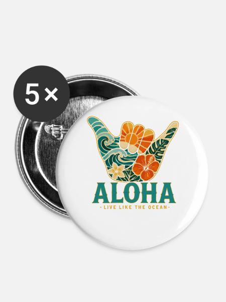 Aloha Ocean Shaka - Buttons groß 56 mm (5er Pack) - Weiß