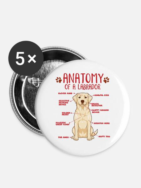 Yellow Labrador Anatomy Shirt - Buttons groß 56 mm (5er Pack) - Weiß