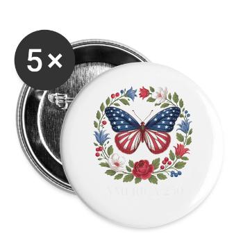 America 250 Patriotischer Schmetterling 4. Juli - Buttons groß 56 mm (5er Pack) - Weiß - Vorne