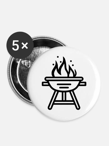 Grillen - Buttons groß 56 mm (5er Pack) - Weiß