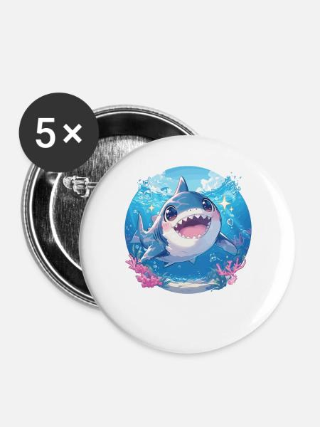 Haie Hai - Buttons groß 56 mm (5er Pack) - Weiß