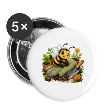 Biene Honig Imker Honigwabe Blumen Wiese Insekt - Buttons groß 56 mm (5er Pack) - Weiß - Vorne
