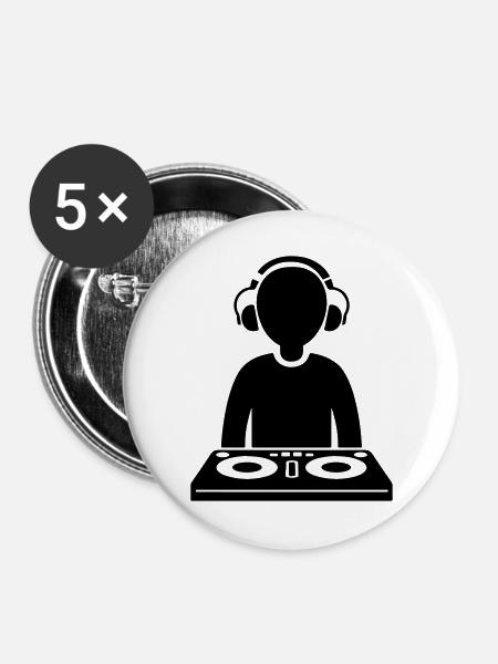 DJ Turntables Party - Buttons groß 56 mm (5er Pack) - Weiß