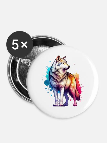Grauwolf Geschenk - Buttons groß 56 mm (5er Pack) - Weiß