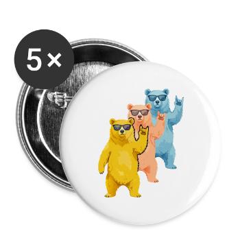 Bären Rock On Sonnenbrille Aquarell - Buttons groß 56 mm (5er Pack) - Weiß - Vorne