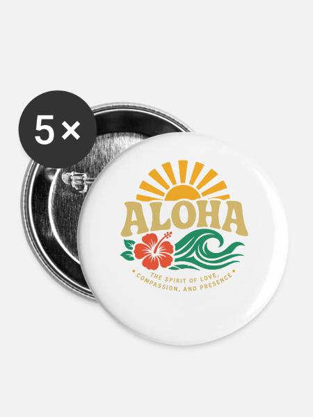 Aloha-Geistwelle - Buttons groß 56 mm (5er Pack) - Weiß