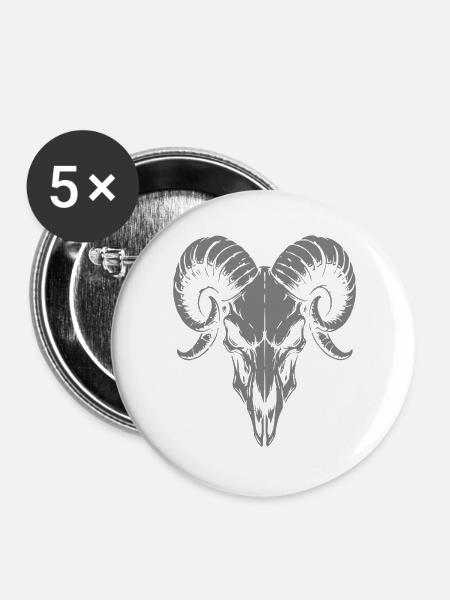 Schädel mit Hörner Widder Totenkopf - Buttons groß 56 mm (5er Pack) - Weiß