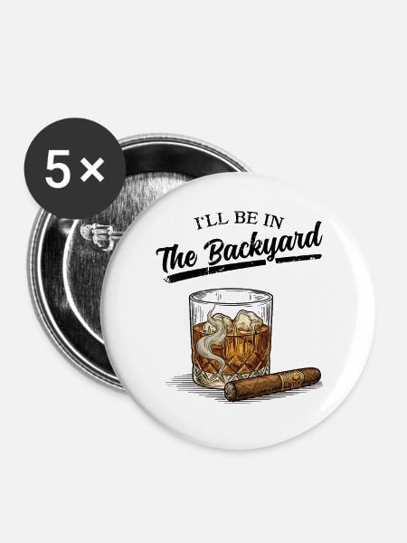 Whiskyglas und Zigarre - Buttons groß 56 mm (5er Pack) - Weiß