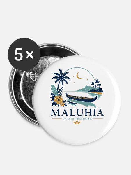 Maluhia-Ozeanfrieden - Buttons groß 56 mm (5er Pack) - Weiß